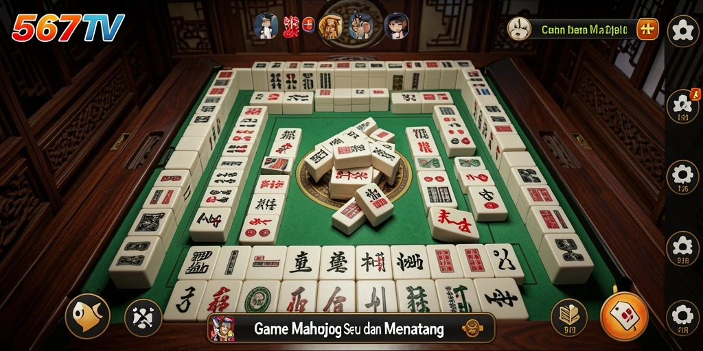 Gameplay seru Mahjong dalam 567TV dengan kartu yang berwarna-warni.
