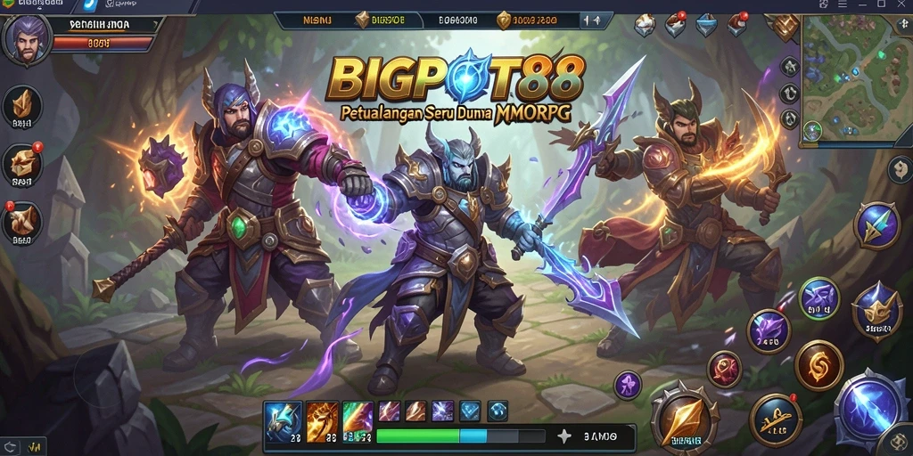 Screenshot gameplay BIGPOT88 menunjukkan aksi pertarungan seru dalam MMORPG.
