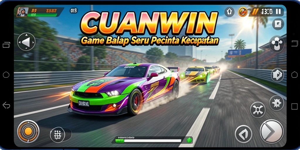 Tampilan gameplay balap seru di CUANWIN dengan mobil cepat.