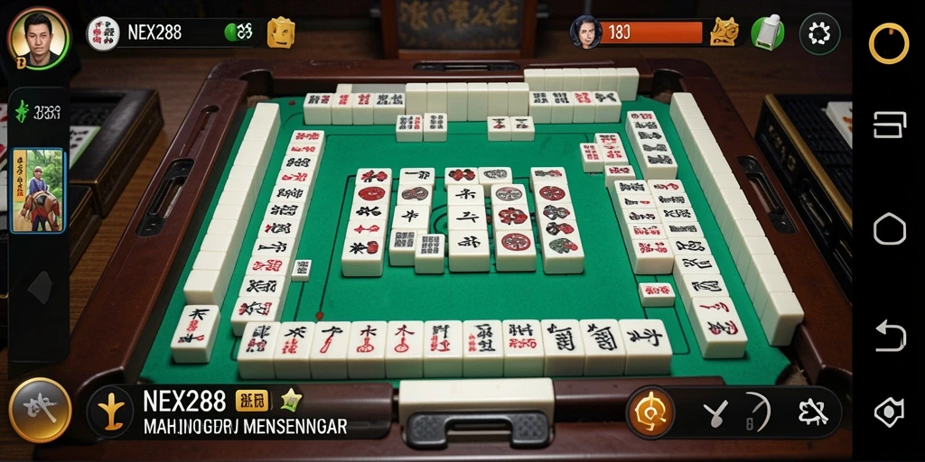 Tangkapan layar utama NEX288 menampilkan aksi permainan Mahjong yang mendebarkan.